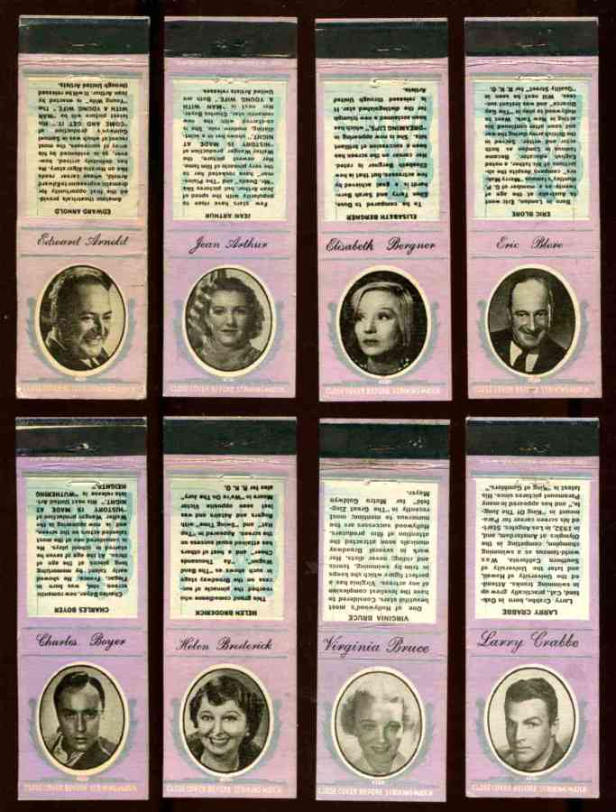 1935 Diamond Matchbook Movie Stars PURPLE - Jean Arthur n cards value