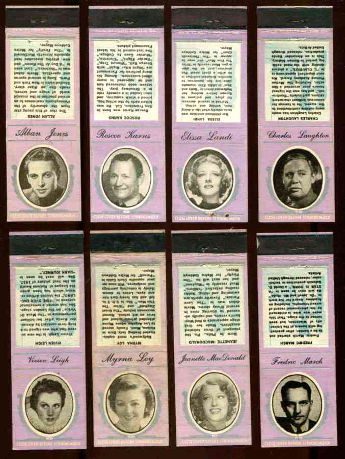 1935 Diamond Matchbook Movie Stars PURPLE - Roscoe Karns n cards value
