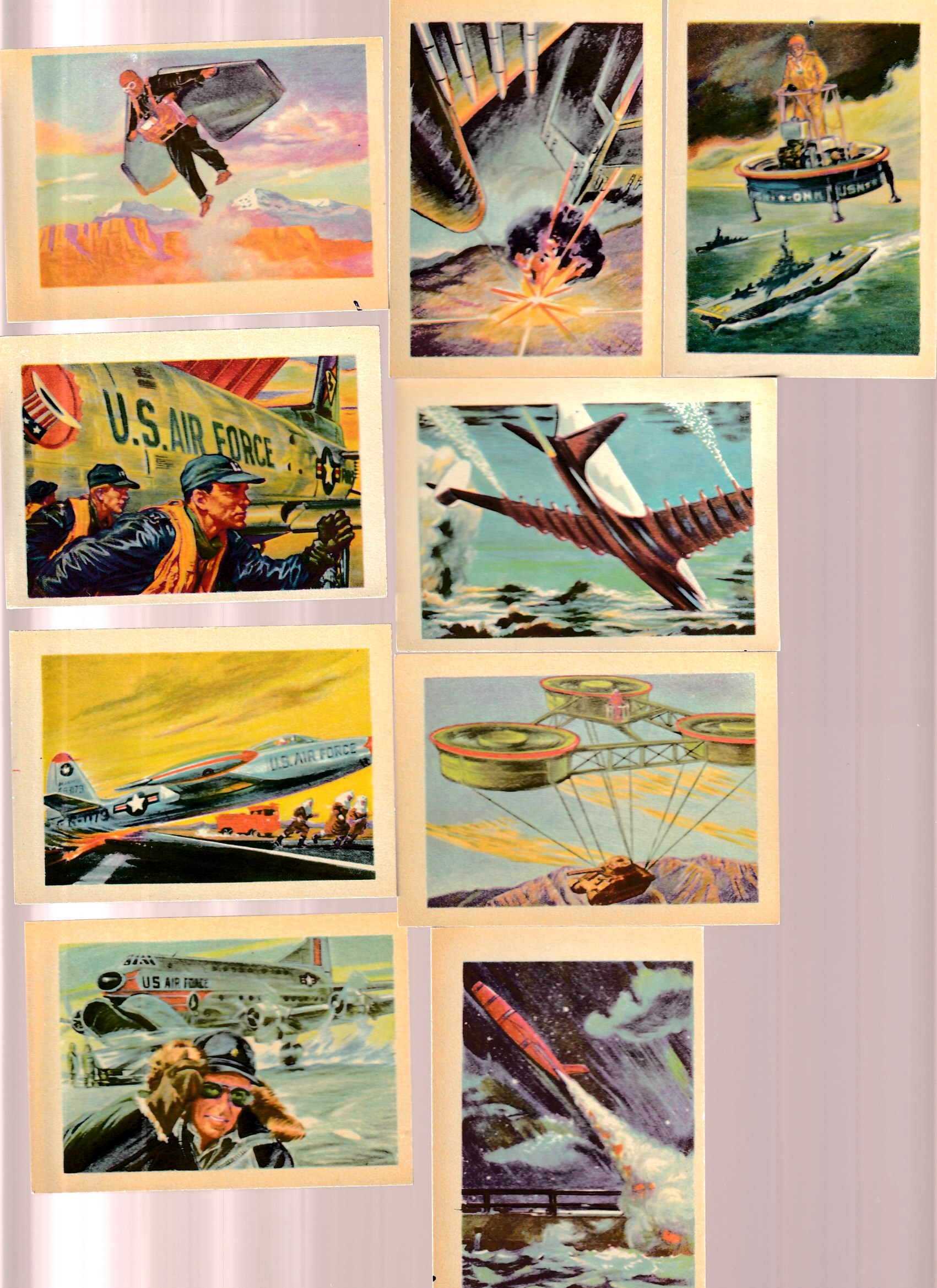 1956 GUM Inc. ADVENTURE  - PLANES/AIR FORCE - Lot of (9) different N cards value