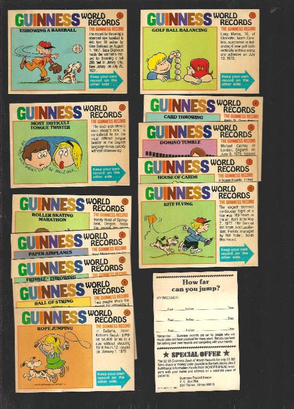 1980 Wonder Bread GUINNESS WORLD RECORDS - NEAR SET/LOT (13/16) n cards value