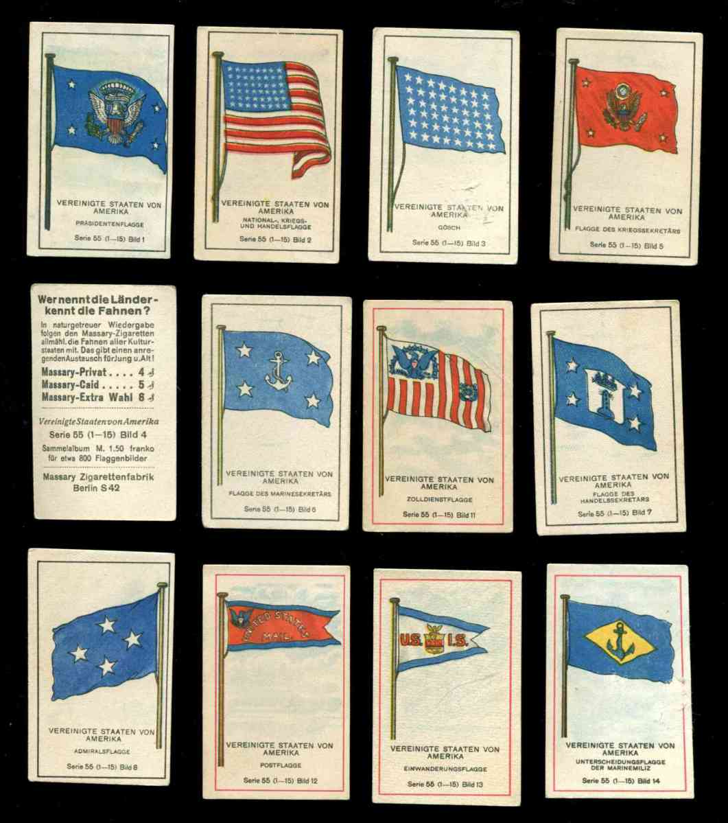 1929 Massary Zigarettenfabrik FLAG cards - AMERICA - Lot (12) different n cards value
