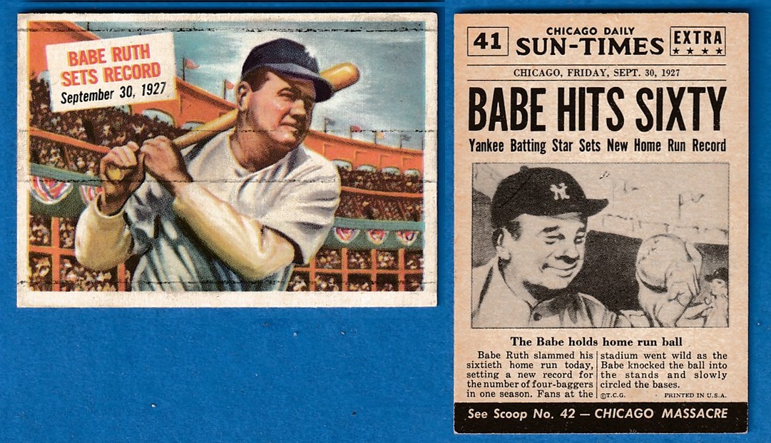 1954 Topps SCOOPS # 41 BABE RUTH 'Sets Record' (Yankees) Baseball cards value