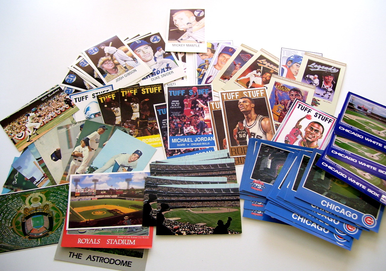 Vintage Postcards (80's-90's) - LOT (100) assorted w/Mickey Mantle,Jordan Baseball cards value