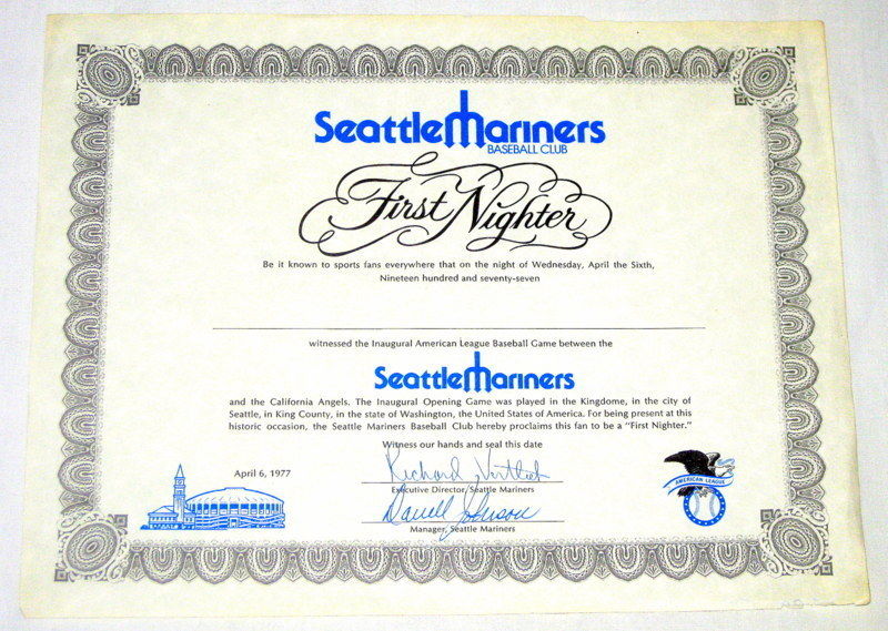  1977 Seattle Mariners - FIRST NIGHTER Certificate (unused) Baseball cards value