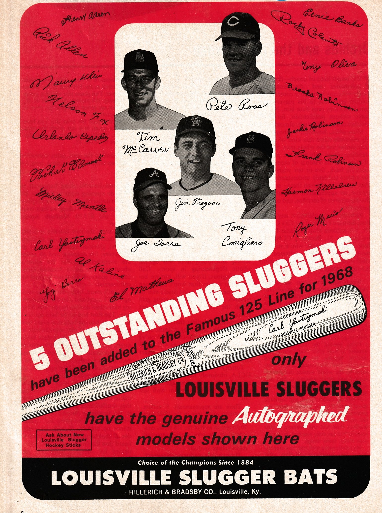 1968 Louisville Slugger Ad - Pete Rose & 24 facsimile autos w/MICKEY MANTLE Baseball cards value