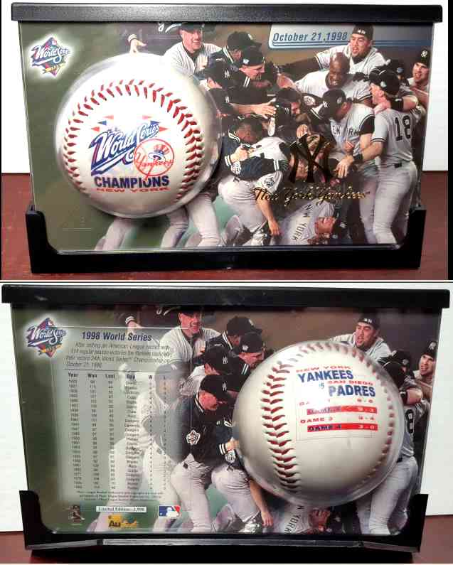  NY Yankees -  1998 World Series Champions Commemorative Baseball & Display Baseball cards value