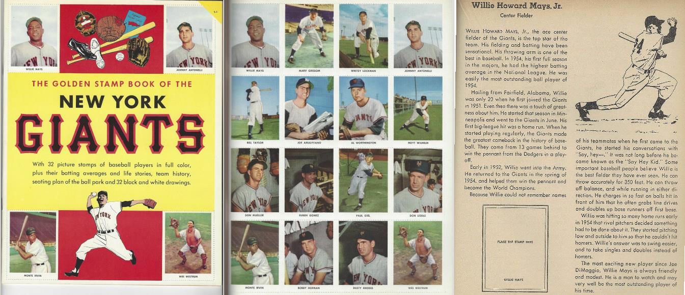  1955 Golden Stamp Book - NY Giants w/WILLIE MAYS (32 pages with stamps) Baseball cards value