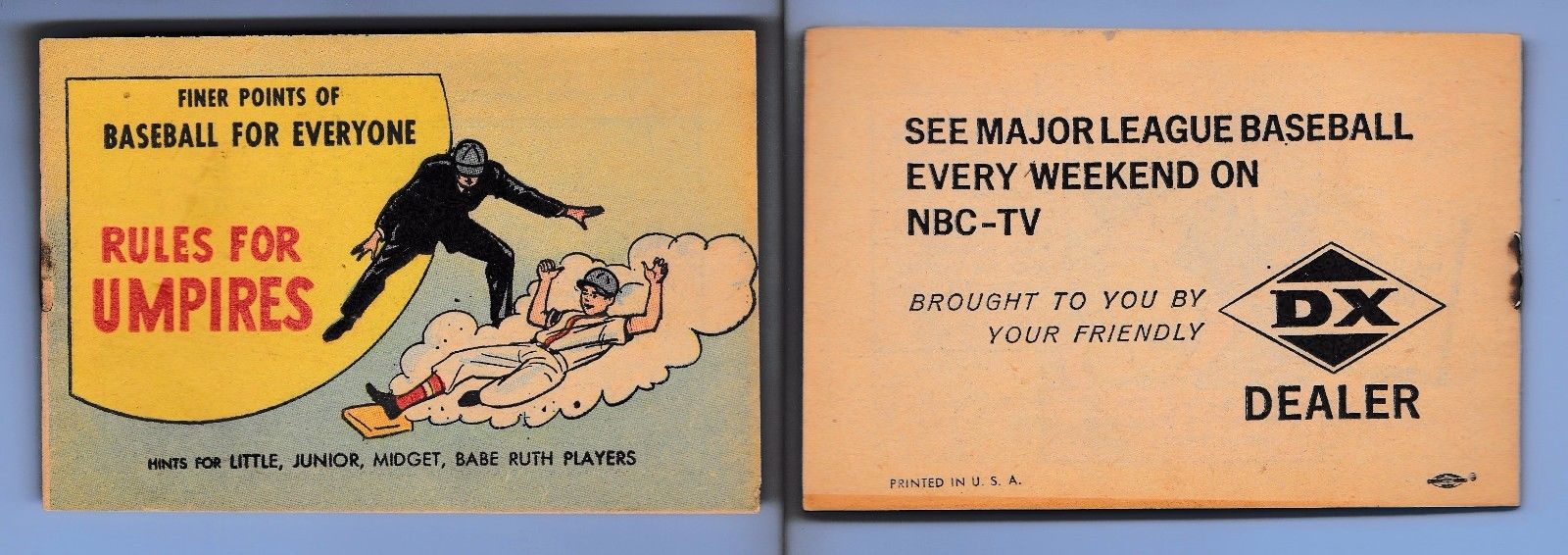  1962 Rules for Umpires - NBC TV/DX Dealer booklet (16 pages) Baseball cards value