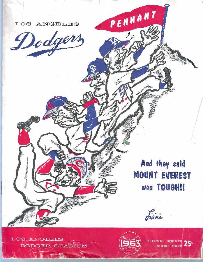 1963 Los Angeles DODGERS Official Score Card - vs. Cardinals  cards value