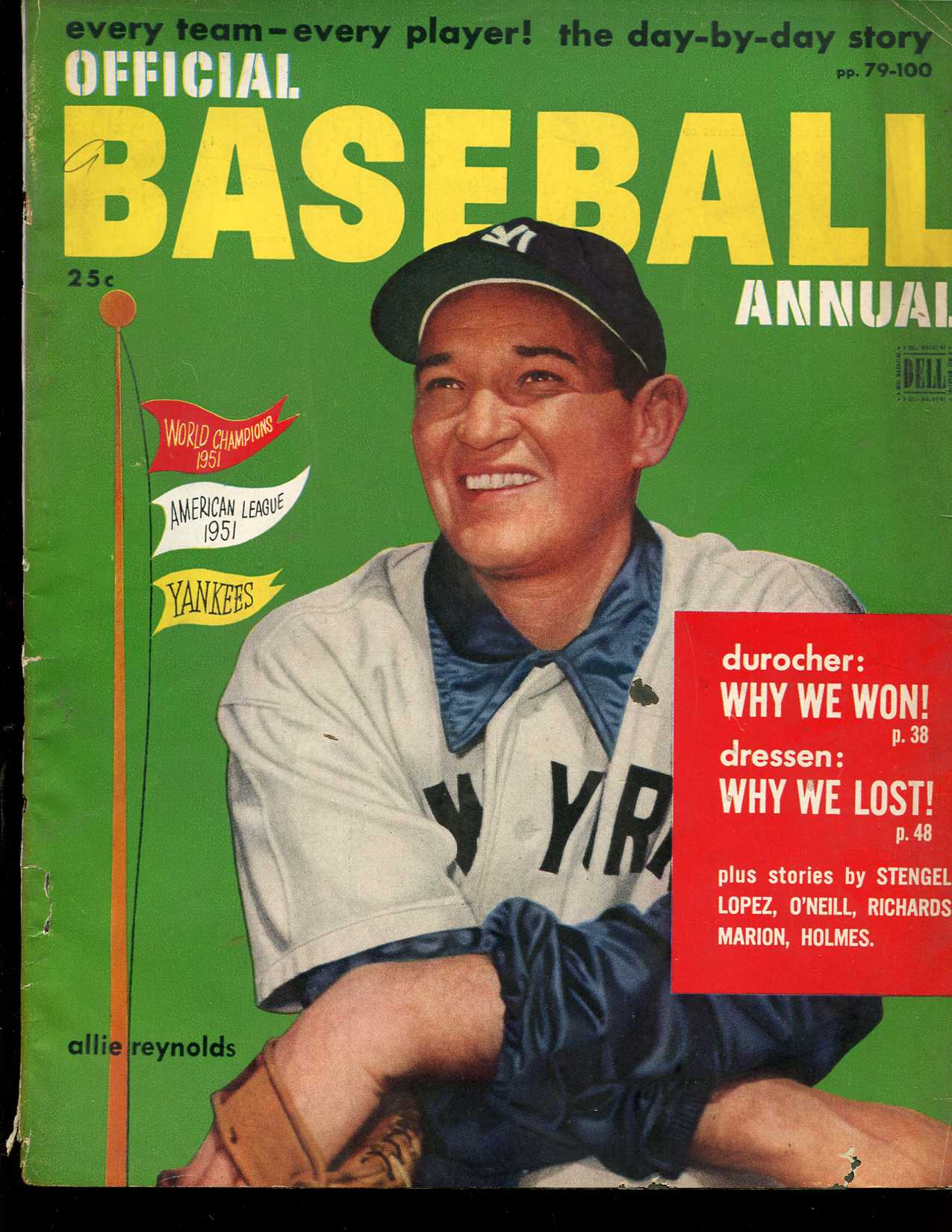  Official BASEBALL ANNUAL - 1952 - Allie Reynolds cover (98 pages) Baseball cards value