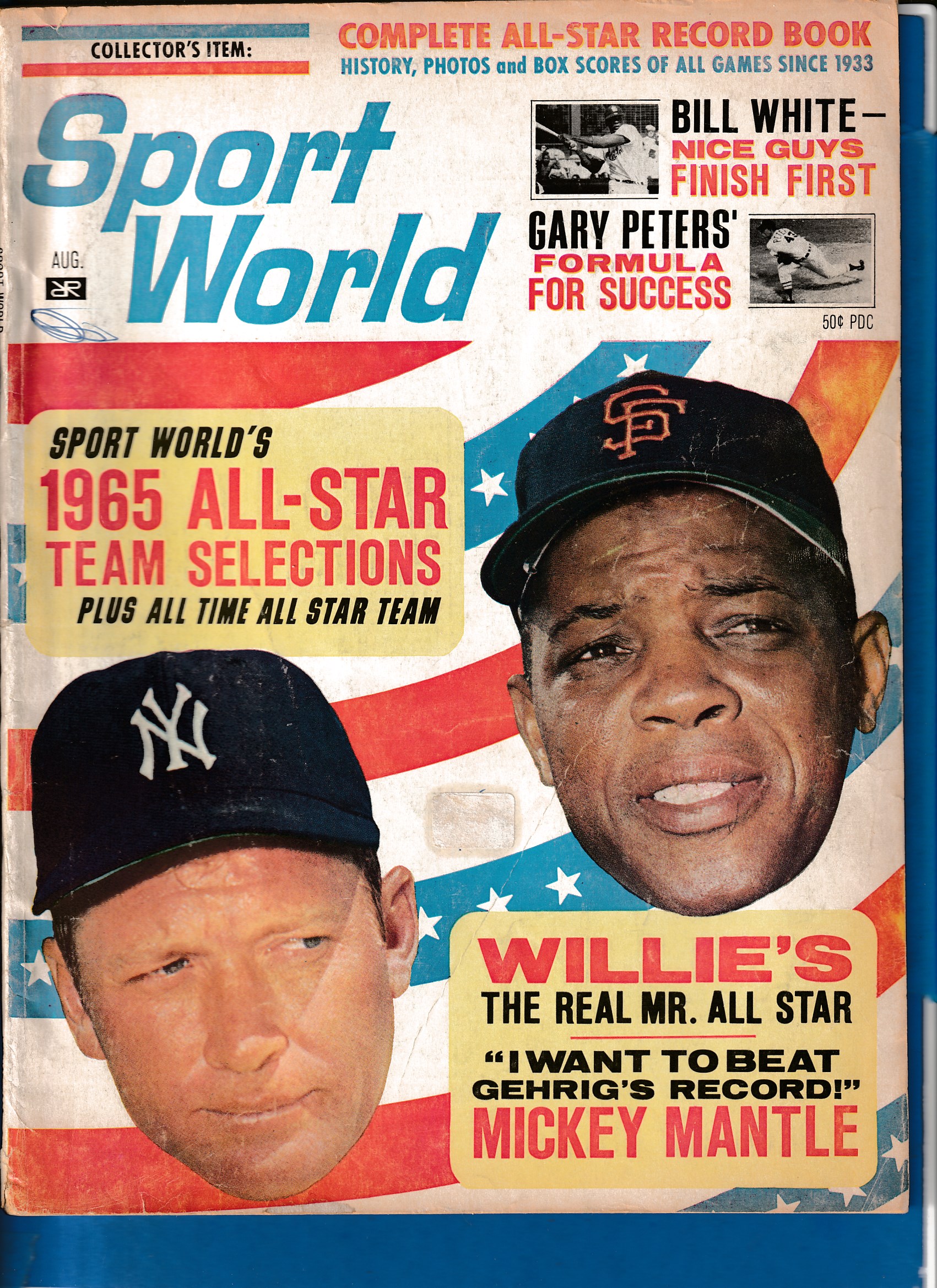  SPORT WORLD - 1965 08/Aug - MICKEY MANTLE/WILLIE MAYS cover !!! Baseball cards value