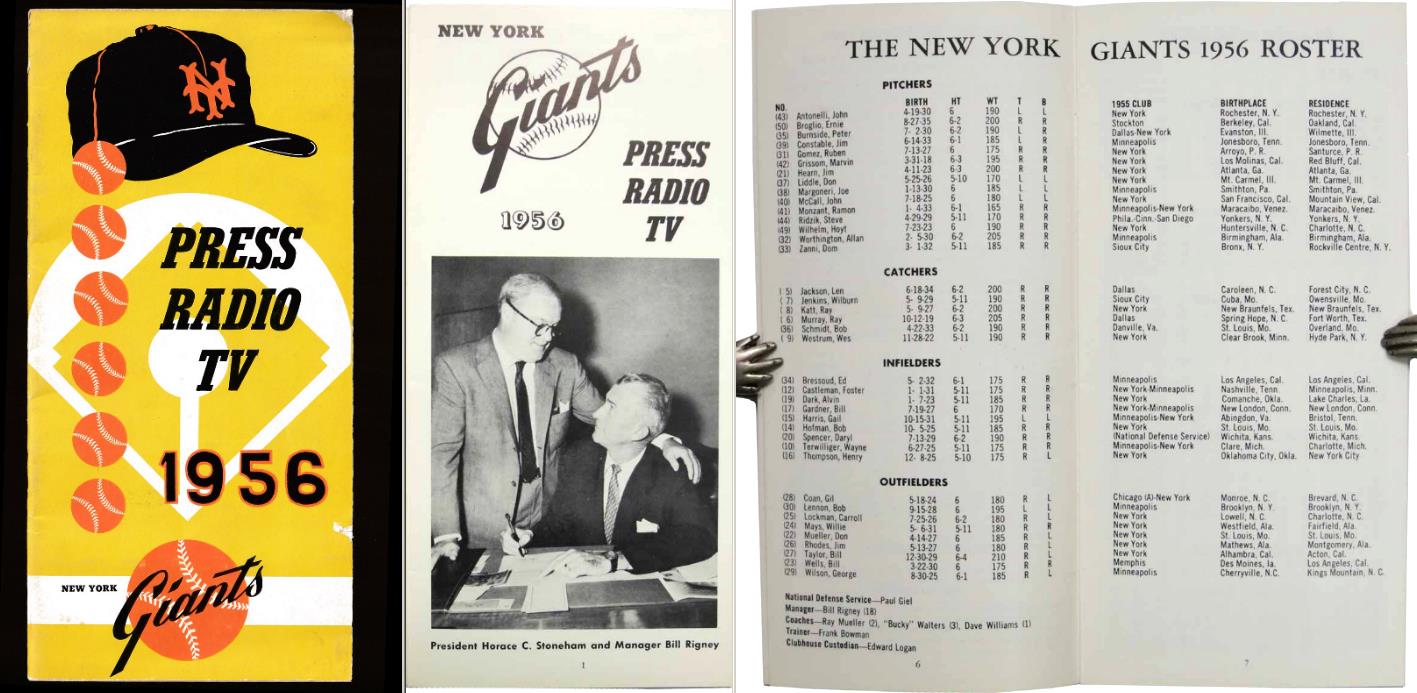 1956 San Francisco Giants PRESS,Radio,TV Media Guide(24 pages) Willie Mays Baseball cards value