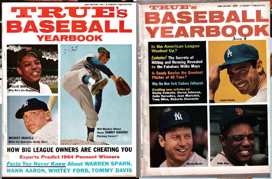 Willie Mays - 1964 & 1966 - True's Baseball Yearbooks w/Mickey Mantle Baseball cards value