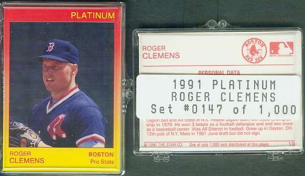 Roger Clemens - 1991 Star Company PLATINUM Complete 9-card Set  IN CASE Baseball cards value