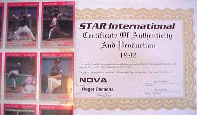 Roger Clemens - 1992 Star Company NOVA Complete 9-card Set (Red Sox) Baseball cards value
