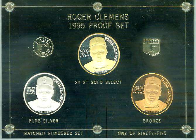 Roger Clemens - 1995 PROOF SET - 3 SOLID LIMITED EDITION #d COINS !!! Baseball cards value