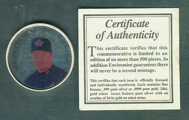 Roger Clemens - SOLID SILVER - 1997 EnviroMint 'Indians All-Star Game' coin Baseball cards value