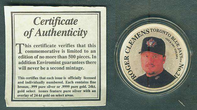Roger Clemens - SOLID SILVER - 1997 Env. 'Indians A.S. Game' LARGE LETTERS Baseball cards value