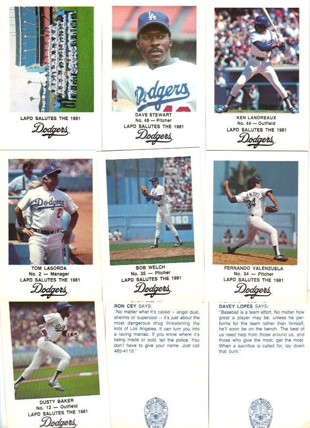  DODGERS - 1981 L.A. Police COMPLETE TEAM Set (30 cards) Baseball cards value