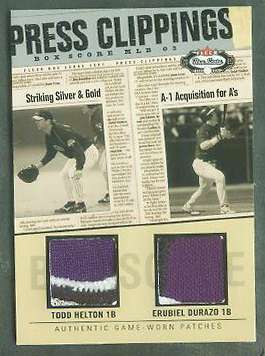 Todd Helton - 2003 Fleer Box Score DUAL 'Press Clippings' GAME-USED PATCHES Baseball cards value