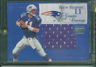 Drew Bledsoe - 1999 Skybox Premium 'Genuine Coverage' Blue GAME-USED JERSEY Baseball cards value