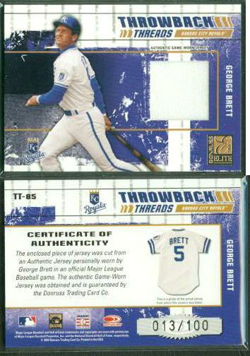 George Brett - 2003 Donruss Elite GAME-USED 'Throwback Threads' JERSEY Baseball cards value