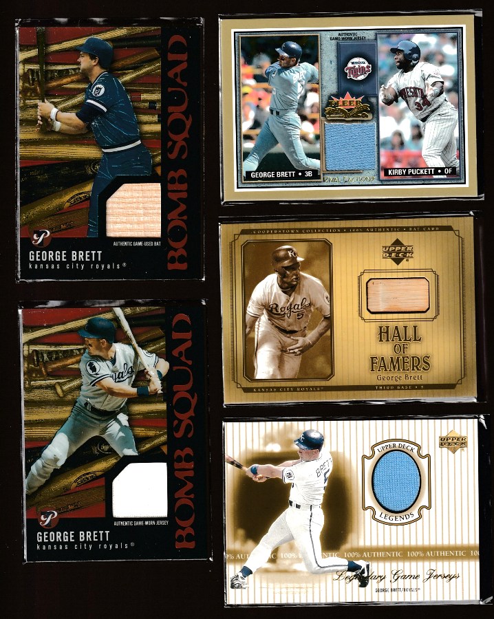 George Brett -  Lot of (5) GAME-USED BAT/JERSEY cards (Royals) Baseball cards value