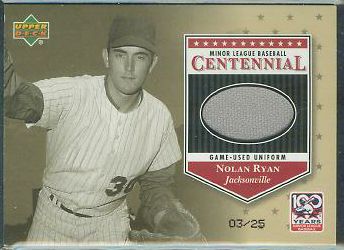 NOLAN RYAN - 2001 Upper Deck Minor League Centennial GOLD GAME-USED JERSEY Baseball cards value