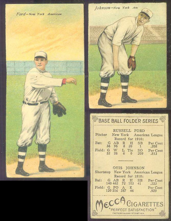 1911 Mecca Double Folders T201 #xx Russell Ford/Otis Johnson (Yankees) Baseball cards value