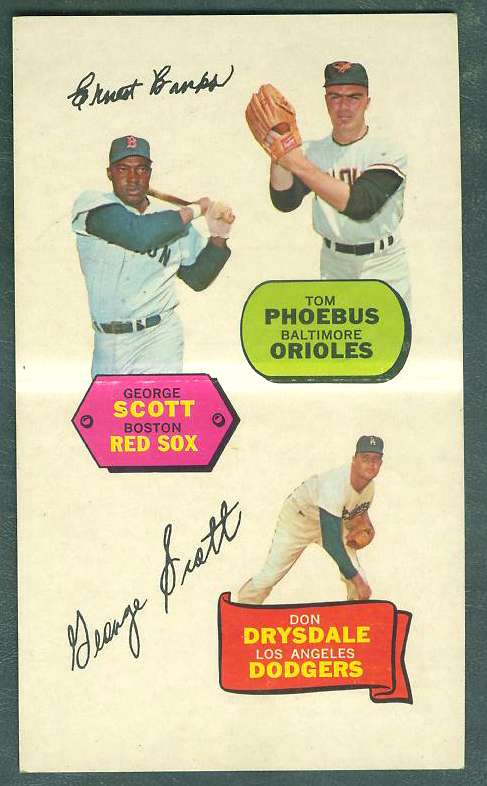 1968 Topps ACTION STICKER PANEL - DON DRYSDALE/George Scott/Tom Phoebus Baseball cards value