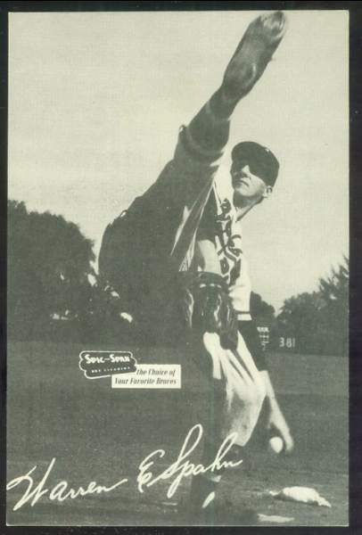 1954 Spic and Span Postcards #17 Warren Spahn (Braves) Baseball cards value