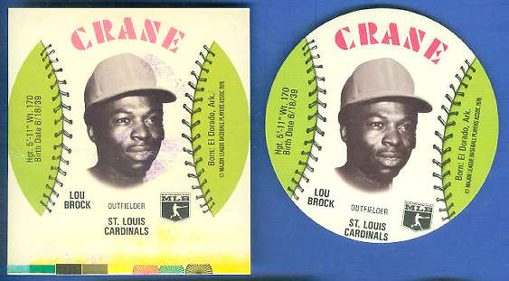 1976 Crane SQUARE-CUT PROOF w/COLOR BARS - LOU BROCK with Regular Disc Baseball cards value