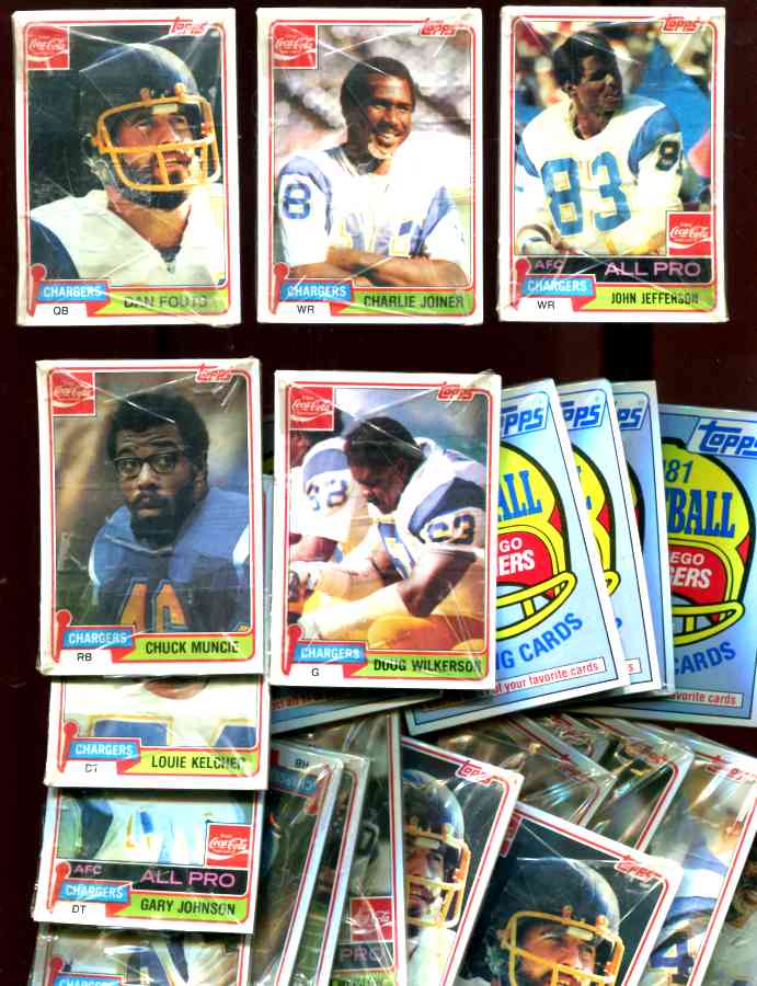 1981 Coca-Cola/Topps FB CHARGERS TEAM SET - Each card TOP of sealed CELLO Football cards value