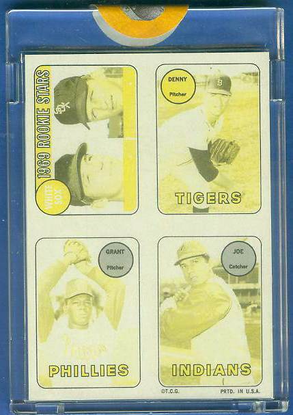 1969 Topps 4-in-1 STICKER PROOF - DENNY McLAIN,Grant Jackson - YELLOW/BLACK Baseball cards value