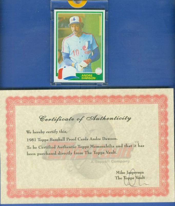 1981 Topps PROOF Full Color minus Black - ANDRE DAWSON Baseball cards value