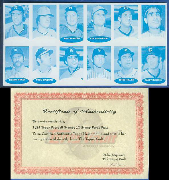 1974 Topps Stamps PROOF SHEET Blue - THURMAN MUNSON Baseball cards value