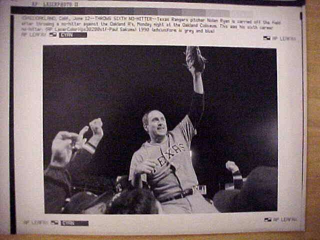 WIREPHOTO: Nolan Ryan - [06/12/90] 'Throws Sixth No-Hitter' (Rangers) Baseball cards value