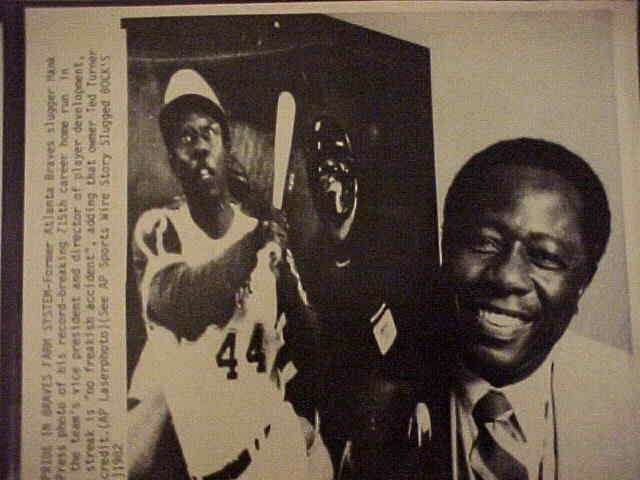 WIREPHOTO: Hank Aaron - [04/21/82] 'Pride In Braves Farm System' (Braves) Baseball cards value