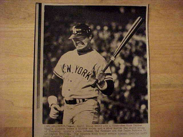 WIREPHOTO: Reggie Jackson - [04/11/80] 'A Swing And A Miss' (Yankees) Baseball cards value