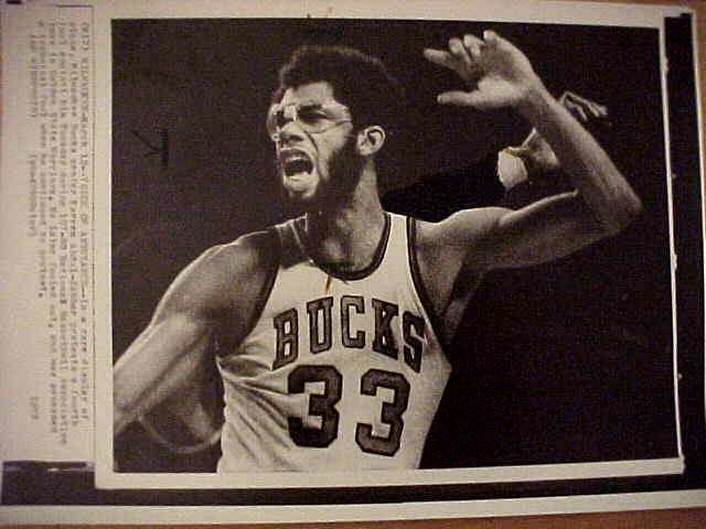 WIREPHOTO: Kareem Abdul-Jabbar - [06/17/75] 'Happy Fellow' (Lakers) Basketball cards value