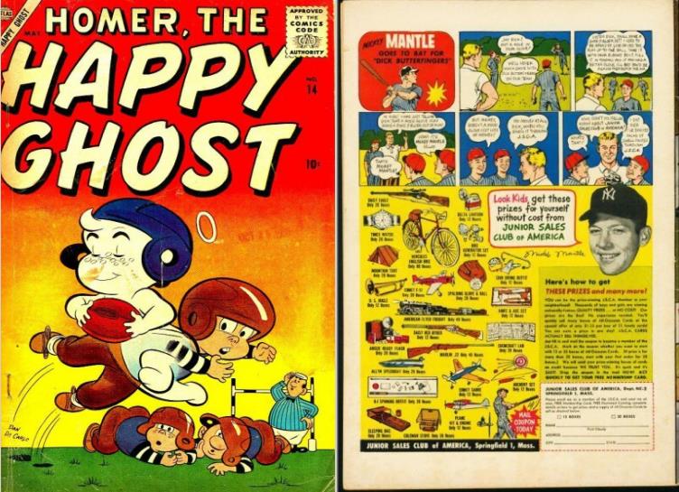 Comic: 1956 Homer the Happy Ghost - MICKEY MANTLE AD on back !!! Baseball cards value