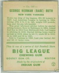 1933 Goudey Baseball card back