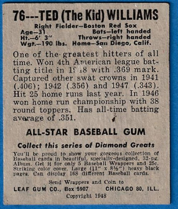 1948-49 Leaf Baseball card back