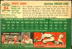 Ernie Banks Cards & Items  Baseball card back