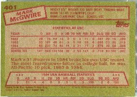 1988 Topps Mark Mcgwire glossy rookie card #13 of 22 NM