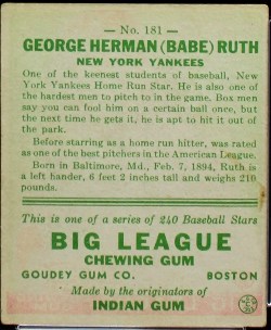 Babe Ruth Cards & Items  Baseball card back