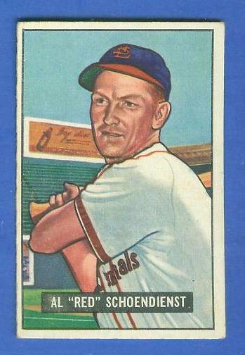 1951 Bowman # 10 Red Schoendienst (Cardinals)  cards value