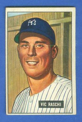 1951 Bowman # 25 Vic Raschi (Yankees)  cards value