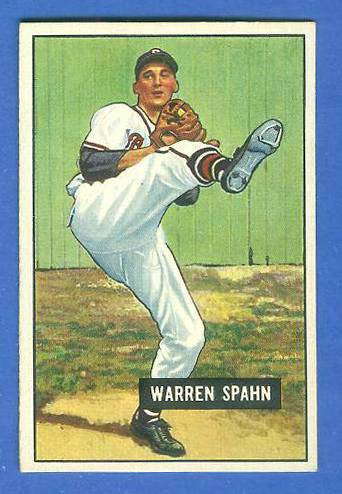 1951 Bowman #134 Warren Spahn (Boston Braves)  cards value