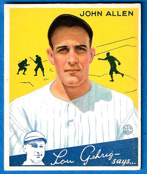 1934 Goudey # 42 John Allen (Yankees)  cards value